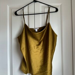 Olive Green Satin Cowl Neck Top